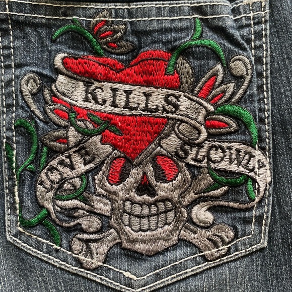 Ed Hardy | Cyber Y2K embroidered bootcut embellished gothic grunge vintage jeans - Picture 3 of 10